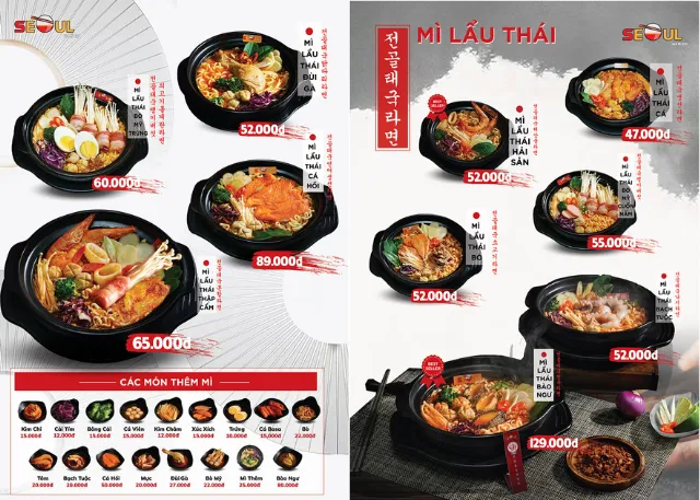 Menu mì lẩu thái