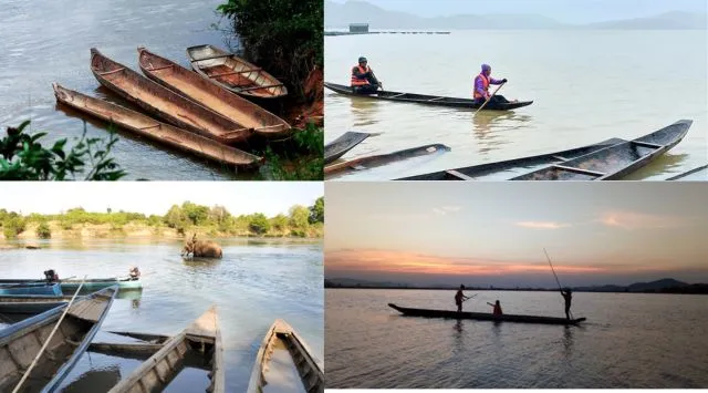 Chèo thuyền độc mộc trên sông Sêrêpốk